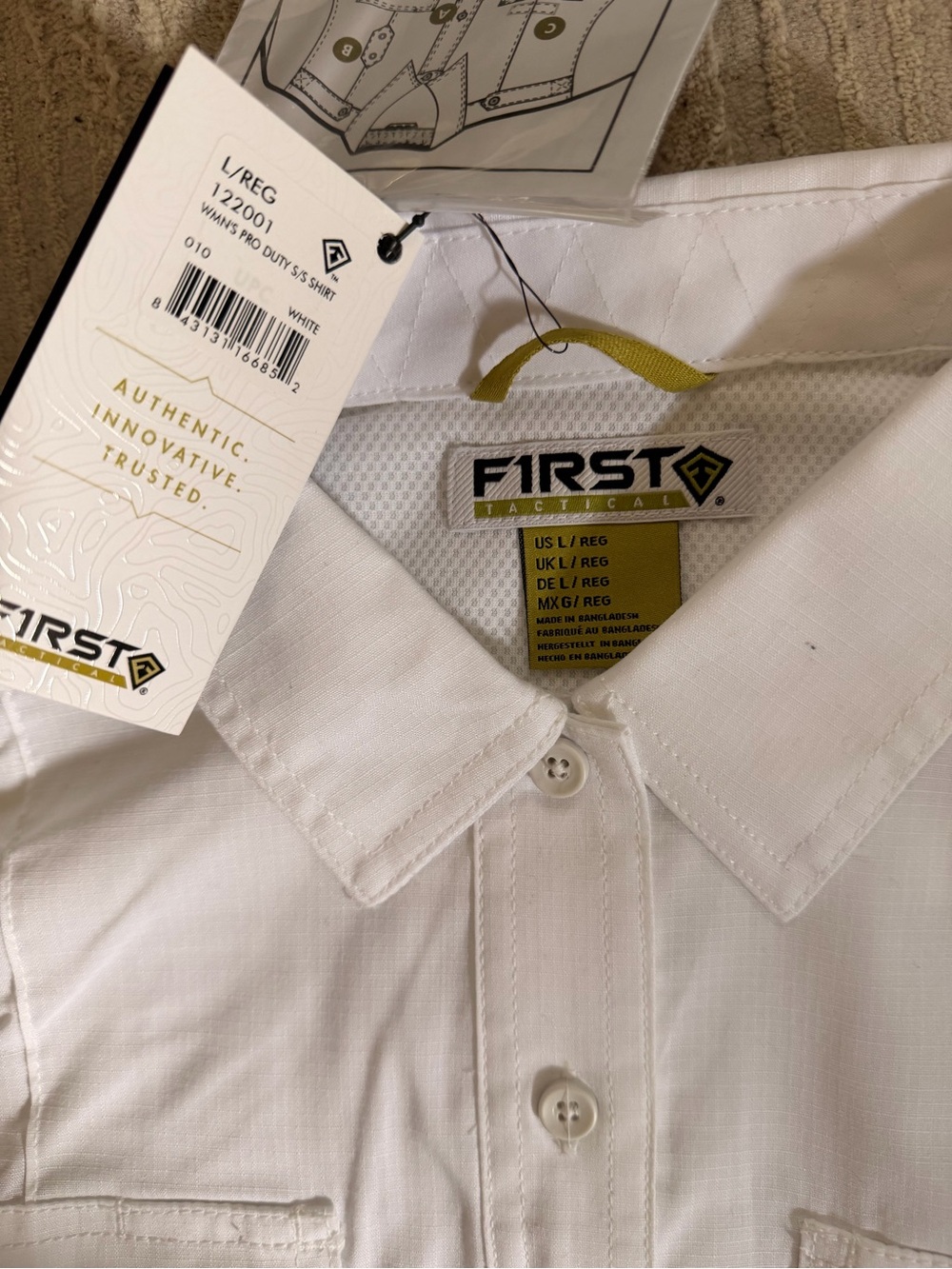 First Tactical Pro Duty Short Sleeve Women’s Large Breathable Police Shirt White